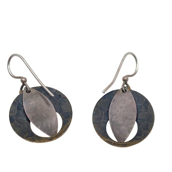 Handcrafted Sterling Silver Brass Copper Dangle Earrings Textured Butterfly Boho - Picture 8 of 8